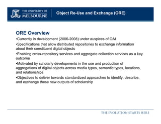 Object Reuse and Exchange (ORE) : Experience in the Open Language Archives Community