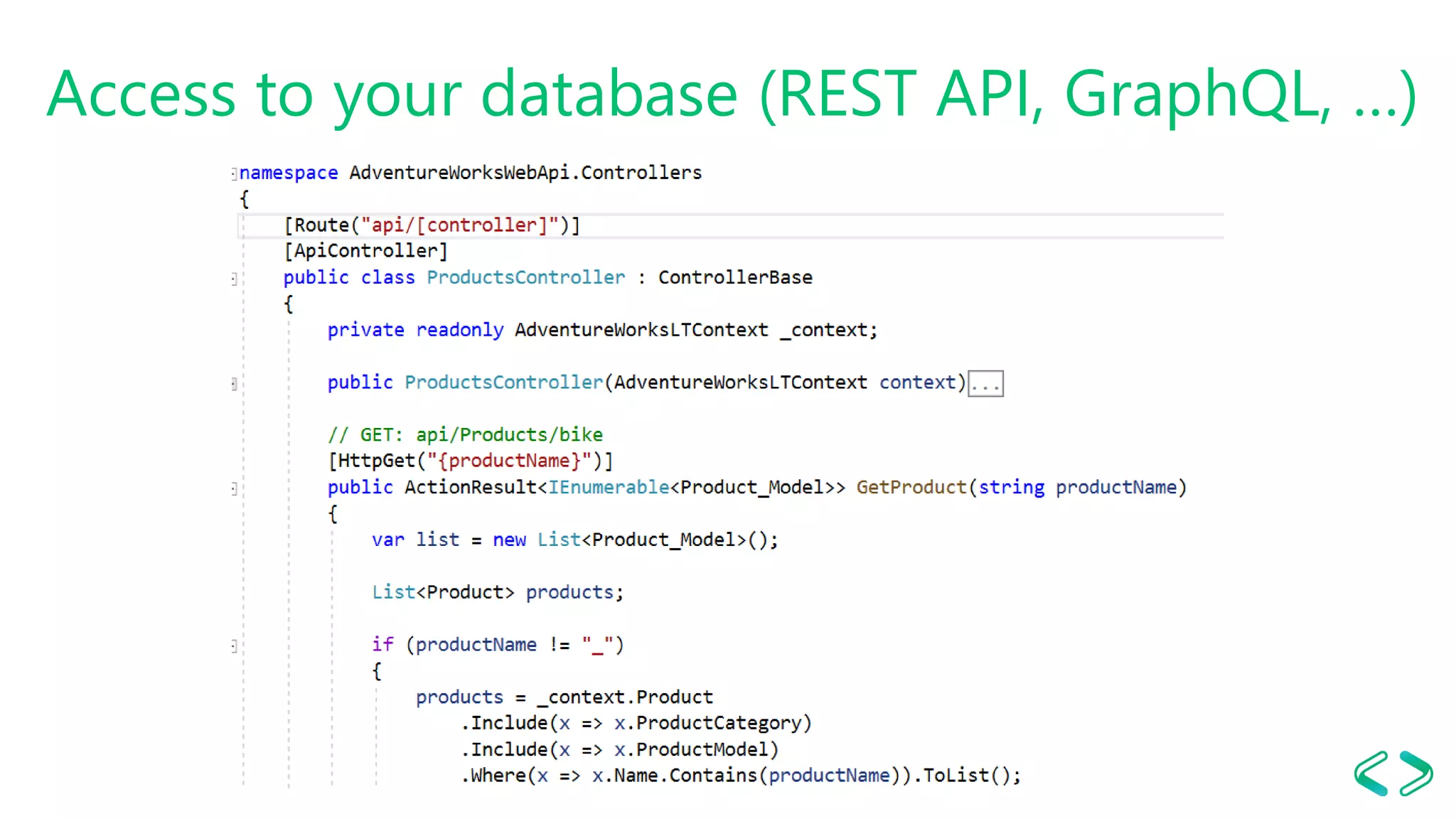 Access to your database (REST API, GraphQL, …)
 