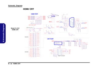Schematic Diagrams

HDMI/ CRT
HDMI PORT

5V S _H D MI

H D MI B_ D A TA 2P
H D MI B_ D A TA 2N
H D MI B_ D A TA 1P
H D MI B_ D A TA 1N
H D MI B_ D A TA 0P
H D MI B_ D A TA 0N

C

A

A

1 _04

5 V S_ H D MI
J_ H D MI 1

2. 2 K_ 04
2. 2 K_ 04

R E S E R VE D
12

*0_ 04
H D MI _S D A

R 6 61

8

TMD S _T X2 P

R 6 62

0_ 04

SH I E L D 1
T MD S D A T A1 +

2

TMD S D AT A 2-

S H I E LD 2
TM D S D A TA 2 +

3
1

C 1 28 17 - 19 A5 -L
1

Q2 8

2. 2K _ 04

D

2 H D MI B _D A T A0 N

1

2 H D MI B _D A T A2 N

L1 02

4
3 H D MI B_ D AT A 2P
*H D MI 01 2F 2S F -90 0T 04-s ho rt
2

R 660

S

R 39 8

4

*LV A R 04 02 - 40 E0 R 05 P - F
2
L

5

L1 00

4
3 H D MI B_ D AT A 0P
*H D MI 2 01 2F 2S F -90 0T0 4-s ho r
t

TM D S D A TA 0 +
T MD S D A T A1 -

R 40 7

R 4 00

*L VA R 04 02 -24 0E 0R 0 5P -LF

7

S H I E LD 0

6

3. 3 VS

H D MI B _E XT 1_ SD A

R H D MI B_ D 2B P

*0_ 04

*0_ 04

*0_ 04

*0_ 04

*0_ 04
0_ 04

R 6 26

*0_ 04

R 6 27

0_ 04

R 6 28

*0_ 04

3 H D MI _ D D C _C L K
8

D D C 1C L K

3 H D MI _D D C _ D A TA
8

D D C 1D A TA

3

D AC _ R E D

R 6 29

0_ 04

8

R _D A C 1

R 6 30

R 4 14

1 50 _1% _0 4
1 50 _1 %_0 4
15 0_ 1%_ 04

H D MI _S C L

D A C _GR E E N

R 6 31

0_ 04

8

G_D A C 1

R 6 32

RN1
2. 2K _ 8P 4R _ 04

D AC _ B LU E

R 6 33

0_ 04

8

B_ D A C 1

R D AC _ R E D

*0_ 04

3

5 VS

0_ 04

5V S

*0_ 04

R 6 37

0_ 04

D D C 6D A TA

R 6 40

*0_ 04

3 D A C _D D C A C LK

R 6 41

0_ 04

R 6 42

*0_ 04

8

8

D D C 6C L K

S Y N C _I N 1

SY N C _ OU T1

S Y N C _I N 2

SY N C _ OU T2

C R T_H SY N C

R 4 15

33 _04

H SY N C

16

C R T_V S Y N C

R 4 16

33 _04

VS Y N C

3

BL U E
GR N

5

VI D E O_1

R ED

VI D E O_2

V C C _D D C
8

D D C LK

14

4

V C C _S Y N C

VI D E O_3

7

R D AC _ D D C A D AT A

R D AC _ D D C A C LK

12

V C C _V I D E O

3. 3V S

*0_ 04

R 6 39

8, 1 0 V SY N C _ D A C 1
3 D A C _D D C A D A TA

D D C _ OU T2

2

3 . 3V S

C 58 9

R 6 38

R D AC _ V SY N C

0. 2 2u _10 V _Y 5V _0 4

D A C _V S Y N C

R 6 35

1

C 5 91

3

15

R D AC _ H S Y N C

D D C D AT A

D D C _ OU T1

DDC_ I 2
N

R D A C _V S Y N C
0_ 04

9

DDC_ I 1
N
13

*0_ 04

R 6 36

U 27

11

R D A C _H S Y N C

0 . 22 u_1 0V _ Y5 V_ 04

8, 1 0 H S Y N C _D A C 1

10

R D AC _ D D C A C LK

C 590

D A C _H S Y N C

R D AC _ B LU E

0. 2 2u_ 10 V_ Y 5V _0 4

3

R D AC _ GR E EN
R D AC _ D D C A D A TA

R 6 34

11
4
12
5

BYP
TP D 7S 01 9

GN D

6

I P47 72C Z16 6- 02-4 772 1-B 60
T PD7 S01 9 6-0 2-07 019 -B2 0

D D C D A TA

13

HS Y NC

6
14

V S YNC

7
15
8

3. 3 VS

H D MI _S D A

*0_ 04

3

R 41 3

DDCL K
C 58 8 10 00 p_5 0V _ X7 R _0 4

R 6 25

TMD S _T XC N

R 4 12

9

2 4 m il
10

3

220 p_ 50 V_ N P O_0 4

R 6 76

8

R H D MI B_ C LK B N

GR N
B LU E

C 5 87 2 20 p_5 0V _N PO_ 04

0_ 04

J_ C R T1
10 8A H 15 F ST 04 A1 C C
1
2

F C M10 05MF -6 00T 01
F C M10 05MF -6 00T 01
F C M10 05MF -6 00T 01

C 586

R 6 75

TMD S _T XC P

L 10 4
L 10 3
L 10 5

C 58 5 10 00 p_ 50 V_ X7 R _0 4

R 6 74

8

3 H D MI B _C L KB N

R H D MI B_ C LK B P

FC M 100 5MF -60 0T 01
FC M 100 5MF -60 0T 01
FC M 100 5MF -60 0T 01

GN D 1
GN D 2

0_ 04

RE D
L 137
L 139
L 138

10 p_ 50V _ N PO_ 04

R 6 72

8

6
-20-14X30015

R D A C _R E D
R D A C _GR E E N
R D A C _B LU E

C 58 4

3 H D MI B _C L KB P

CRT PORT

R H D MI B_ D 0B N

1 0p _5 0V _N P O_0 4

TMD S _T X0 N

R 6 73

R H D MI B_ D 0B P

10 p_ 50 V_ N P O_0 4

0_ 04

C 5 83

R 6 71

C 5 82

R 6 70

H D MI B_ D 0B N

22p _5 0V _N P O_ 04

TMD S _T X0 P

3

22 p_ 50 V_ N P O_04

8

R H D MI B_ D 1B N

C 86 7

0_ 04

2 2p _50 V _N P O_0 4

R 6 69

C 86 6

H D MI B_ D 0B P

C 8 65

3

10p _5 0V _N P O_ 04

0_ 04

R 6 68

*0 . 1u_ 16 V _Y 5V _ 04

*0_ 04

R 6 67

TMD S _T X1 N

10 p_ 50 V_ N PO _04

R 6 66

H D MI B_ D 1B N

8

C 581

TMD S _T X1 P

3

1 0p _50 V _N P O_0 4

8

C 5 78

0. 1 u_ 16 V_ Y 5V _0 4
R H D MI B_ D 1B P

C 58 0

H D MI B_ D 1B P

0_ 04

C 57 7

*0_ 04

R 6 65

C 5 79

0_ 04

R 6 64

1
2
3
4

R 6 63

TMD S _T X2 N

R H D MI B_ D 2B N

8
7
6
5

H D MI B_ D 2B N

3

B - 22 HDMI/ CRT

1

*0_ 04

8

Default U
MA

TMD S D AT A 0-

8

FO R EM I

H D MI _ C EC

9

MT N 70 02 ZH S 3

3

Default U
MA

5V S

R 65 9
4. 7 K _04

T MD S C L OC K +

*LV A R 04 02 - 40 E0 R 05 P - F
2
L

3 . 3V S
3 . 3V S

R 721

H D MI B_ D 2B P

1
2
*H D MI 2 012 F 2S F - 00 T0 4-sh ort
9

H D MI B _E XT 1_ SC L

* LV A R 040 2-2 40 E0 R 05 P-L F

R 39 5

R 65 7
*2 00 K _04
R 6 58
10 K _04

3

H D MI _ D AT A 1P
B

D
MT N 70 02 ZH S 3

2N 3 90 4

0_ 04

R 72 0
*1 00K _ 04

2. 2K _ 04

Q2 6

S

H D M I _ EX T1 _H P D
B

H D MI B _E X T1 _S C L

13
11

R 4 06

20 0K _0 4

R 40 4

R5 5

C L K S H I E LD

*L VA R 04 02 -24 0E 0R 0 5P -LF

E
R 7 19

P OR TC _ H P D

B

3

L10 1

.
.
.

3

4. 7 K _04
H D MI _ SC L

Q27

*0_ 04

G

R 7 18

HPD1

C

W250BAQ Del R719, Add R718
8

4

H D MI _ D AT A 1N
B

R 4 05

3 . VS
3

Sheet 21 of 41
HDMI/ CRT

R 656
G

R 65 5

* LV A R 040 2-2 40 E0 R 05 P-L F

5V S
3 . 3V S

CEC

T MD S C L OC K -

10

.
.
.

B.Schematic Diagrams

3 . 3V S

H D MI B _E X T1 _H P D

R 3 97

3

L99

1
2
*H D MI 2 012 F 2S F - 00 T0 4-sh ort
9

19
17
15

S CL

*L VA R 0 40 2-24 0E 0R 0 5P -LF

49 9_ 1%_ 04

49 9_ 1% _04

4 99 _1 %_0 4

4

H D MI _ C LOC K P
B

D D C / C E C GN D
S DA

14

R 65 4

R 65 3

R 6 52

49 9_ 1%_ 04

49 9_ 1% _04

4 99 _1 %_0 4
R 651

R 65 0

H D MI _ C LOC K N
B

+ 5V

16

FO R EM I
H D MI B _E XT 1_ SC L
H D MI B _E XT 1_ SD A
H D MI B _E XT 1_ H PD

CLOSE TO HD MI CO NN.

H OT P L U G D ET E C T

18
H D MI B _E XT 1_ SD A

D

MT N 70 02 ZH S 3

R 64 9

499 _1 %_ 04
R 647

G

R 6 48

S

3 . 3V S

Q2 5

2 2u_ 6. 3 V_ X5 R _0 8

H D MI B_ C LOC K P
H D MI B_ C LOC K N
4 99 _1 %_0 4

C 83 5 0. 1u _1 0V _X 7R _ 04
C 83 6 0. 1u _1 0V _X 7R _ 04

C 5 71

1 0u_ 10 V_ Y 5V _ 08
R H D MI B _ C LK BP
R H D MI B _ C LK BN

C 5 70

*L VA R 0 40 2-24 0E 0R 0 5P -LF

C 83 3 0. 1u _1 0V _X 7R _ 04
C 83 4 0. 1u _1 0V _X 7R _ 04

5V S

R 3 93

R 579
R 580

AC

R H D MI B _ D 0B P
R H D MI B _ D 0B N

L9 8
1_ 04

For ESD

5V S _H D MI
AC

C 83 1 0. 1u _1 0V _X 7R _ 04
C 83 2 0. 1u _1 0V _X 7R _ 04

A

C

C 82 9 0. 1u _1 0V _X 7R _ 04
C 83 0 0. 1u _1 0V _X 7R _ 04

R H D MI B _ D 1B P
R H D MI B _ D 1B N

AC

R H D MI B _ D 2B P
R H D MI B _ D 2B N

C

RD2
* BA V 99 R EC T I FI E R R D 3
* BA V 99 R EC T I FI E R
RD1
* BA V 99 R EC T I FI E R

 