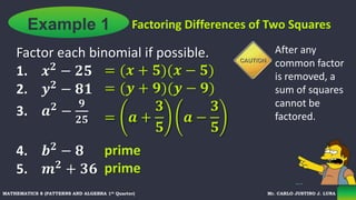 Factoring Techniques Difference Of Two Squares