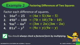 Factoring Techniques Difference Of Two Squares
