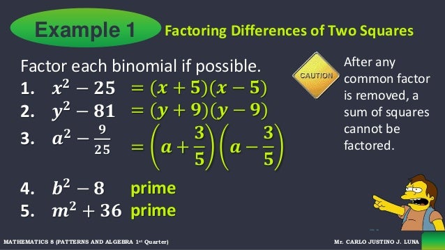 Factoring Techniques Difference Of Two Squares