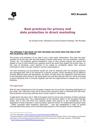 Best practices Best practices for privacy and data protection in direct marketing