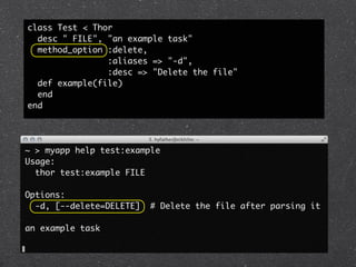 Mixlib::Shellout
> ls = Mixlib::ShellOut.new("ls")
> ls.run_command
> ls.stdout
“init.elnREADME.mdn”
 