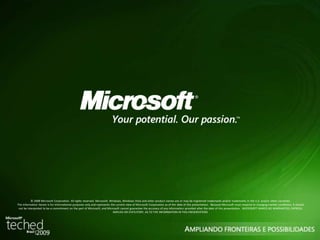 © 2008 Microsoft Corporation. All rights reserved. Microsoft, Windows, Windows Vista and other product names are or may be registered trademarks and/or trademarks in the U.S. and/or other countries. 
The information herein is for informational purposes only and represents the current view of Microsoft Corporation as of the date of this presentation. Because Microsoft must respond to changing market conditions, it should 
not be interpreted to be a commitment on the part of Microsoft, and Microsoft cannot guarantee the accuracy of any information provided after the date of this presentation. MICROSOFT MAKES NO WARRANTIES, EXPRESS, 
IMPLIED OR STATUTORY, AS TO THE INFORMATION IN THIS PRESENTATION. 
