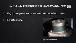 Chemiluminescence immunoassay analyzer
✘ The processing centre is a covered circular track that provides
 IncubationTemp.
fig -07 circular track
32
 