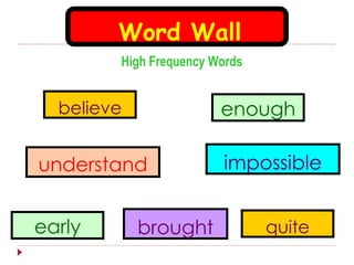 High Frequency Words Word Wall enough understand believe brought quite impossible early 