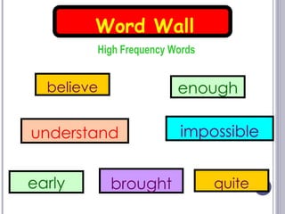High Frequency Words Word Wall enough understand believe brought quite impossible early 