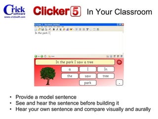 Provide a model sentence See and hear the sentence before building it Hear your own sentence and compare visually and aurally In Your Classroom 