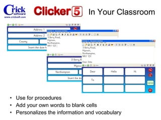 Use for procedures Add your own words to blank cells Personalizes the information and vocabulary In Your Classroom 