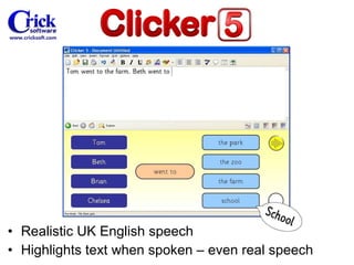 Realistic UK English speech Highlights text when spoken – even real speech 