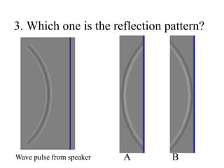 3. Which one is the reflection pattern?
Wave pulse from speaker A B
 