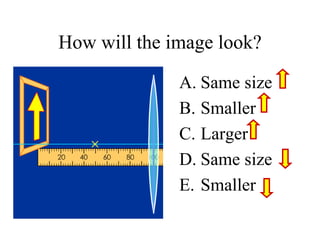 How will the image look?
A. Same size
B. Smaller
C. Larger
D. Same size
E. Smaller
 