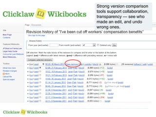 Strong version comparison 
tools support collaboration, 
transparency — see who 
made an edit, and undo 
wrong ones. 
 