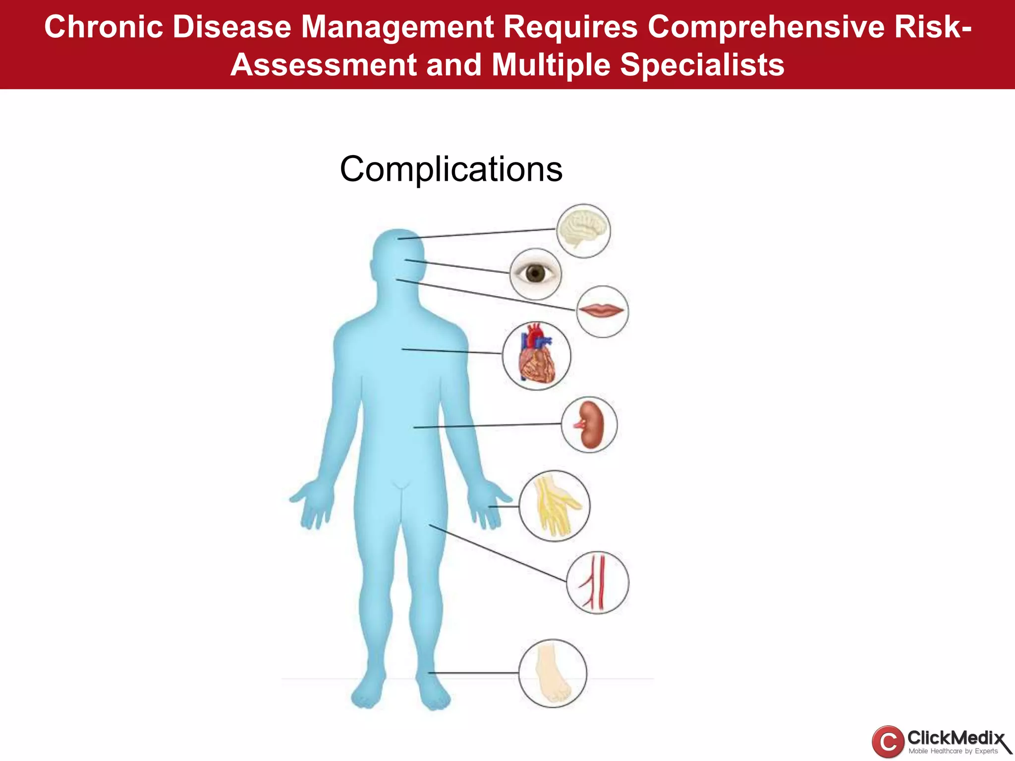 Chronic Disease Management Requires Comprehensive Risk-
Assessment and Multiple Specialists
Complications
 