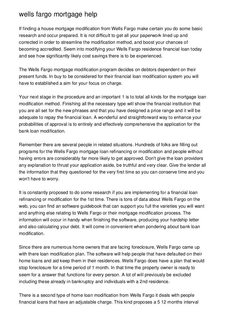 wells fargo mortgage help