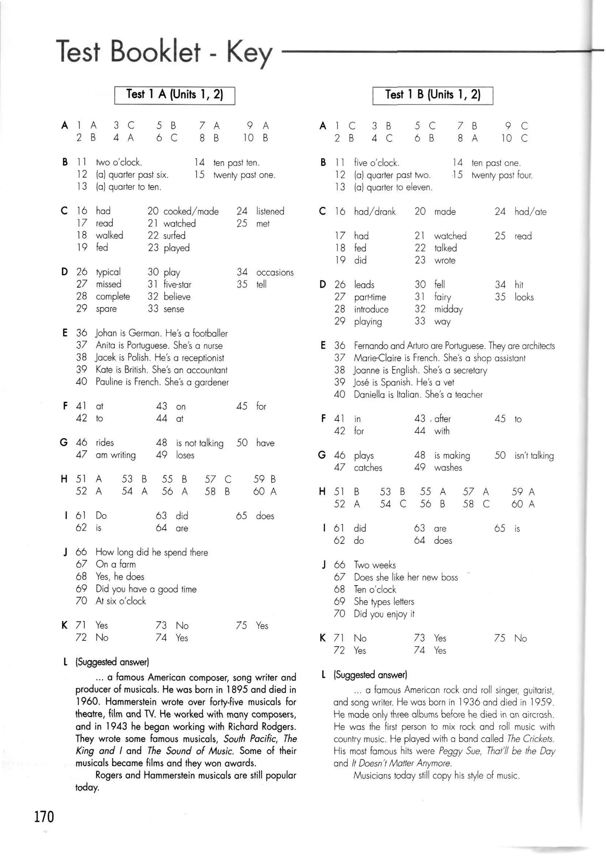 Click on 2   test booklet with keys