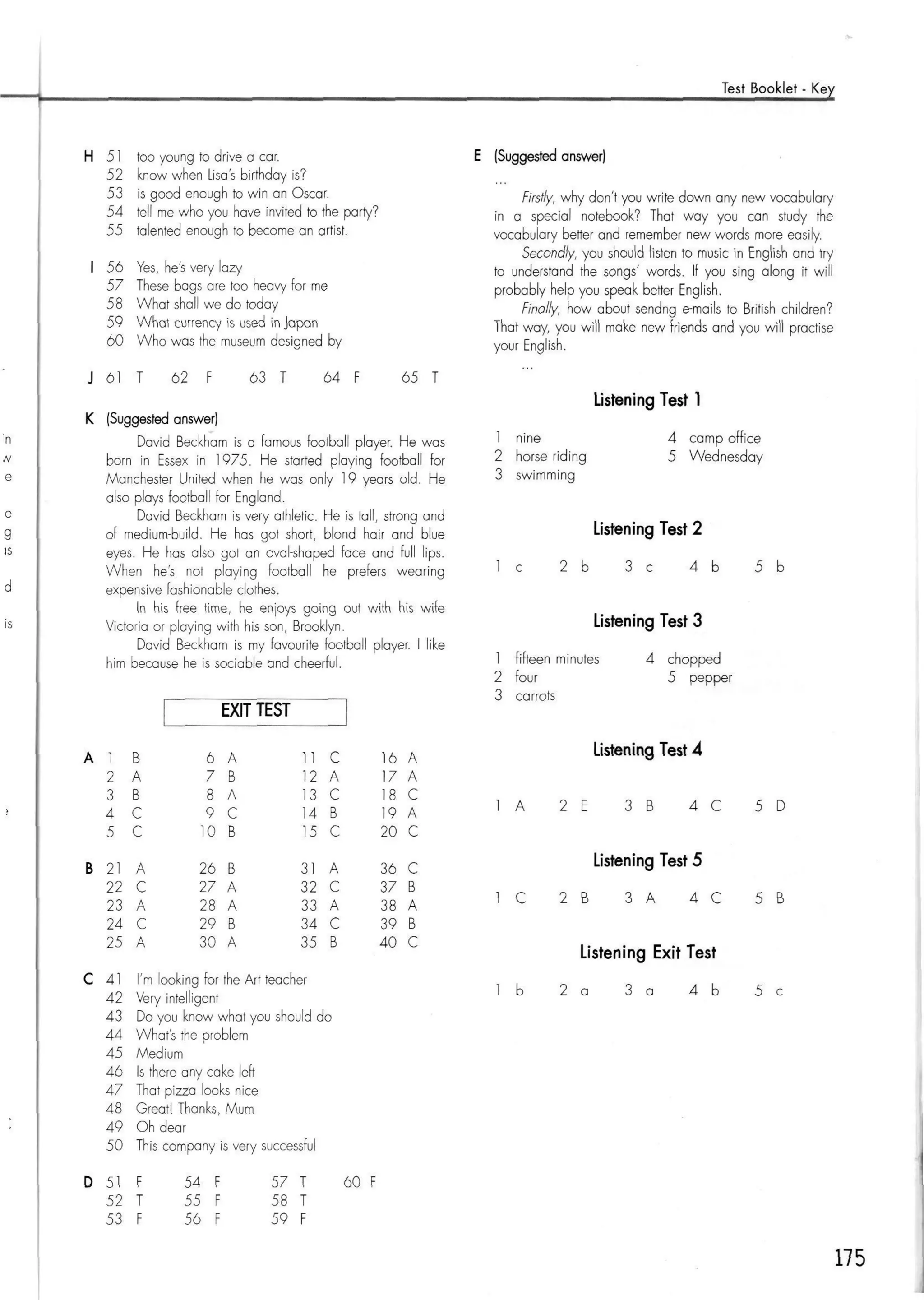 Click on 2   test booklet with keys