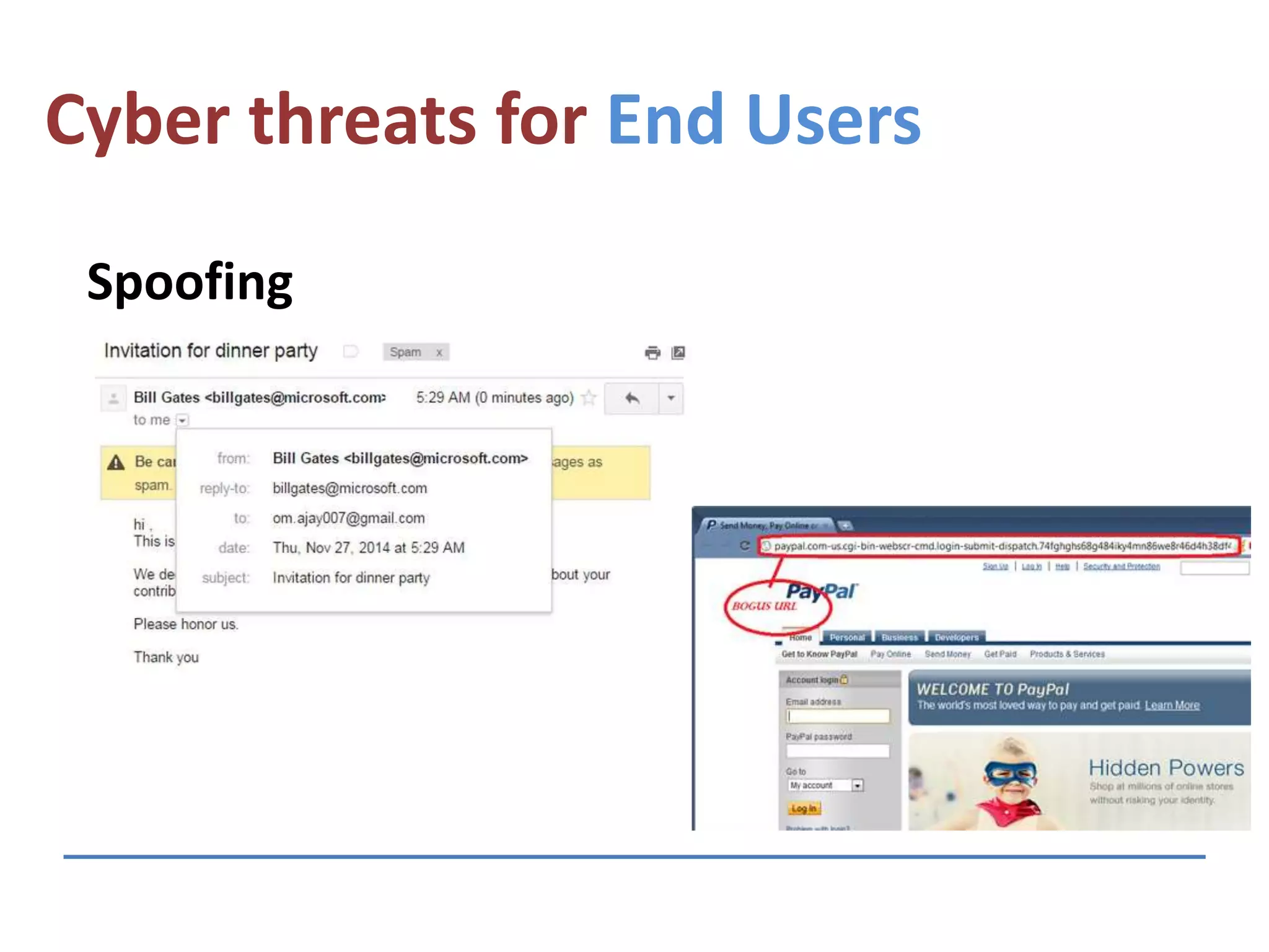 Cyber threats for End Users
Spoofing
 