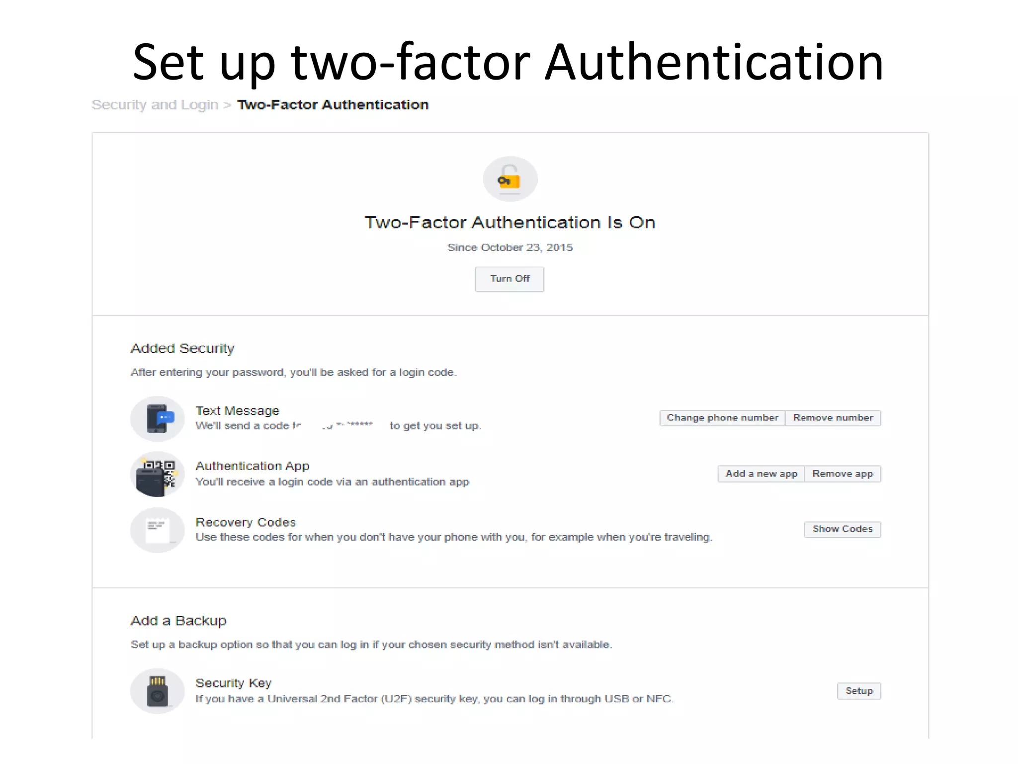 Set up two-factor Authentication
 