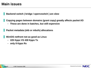 Main issues
▐ Backend switch ( bridge / openvswitch ) are slow
▐ Copying pages between domains (grant copy) greatly affect...