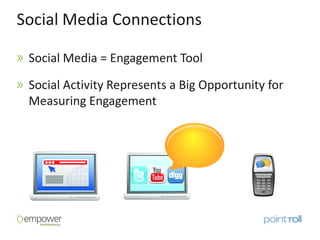 Social Media Connections

 Social Media = Engagement Tool

 Social Activity Represents a Big Opportunity for
 Measuring Engagement
 