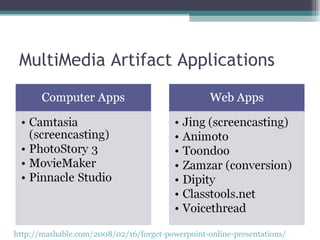 MultiMedia Artifact Applications http://mashable.com/2008/02/16/forget-powerpoint-online-presentations/   
