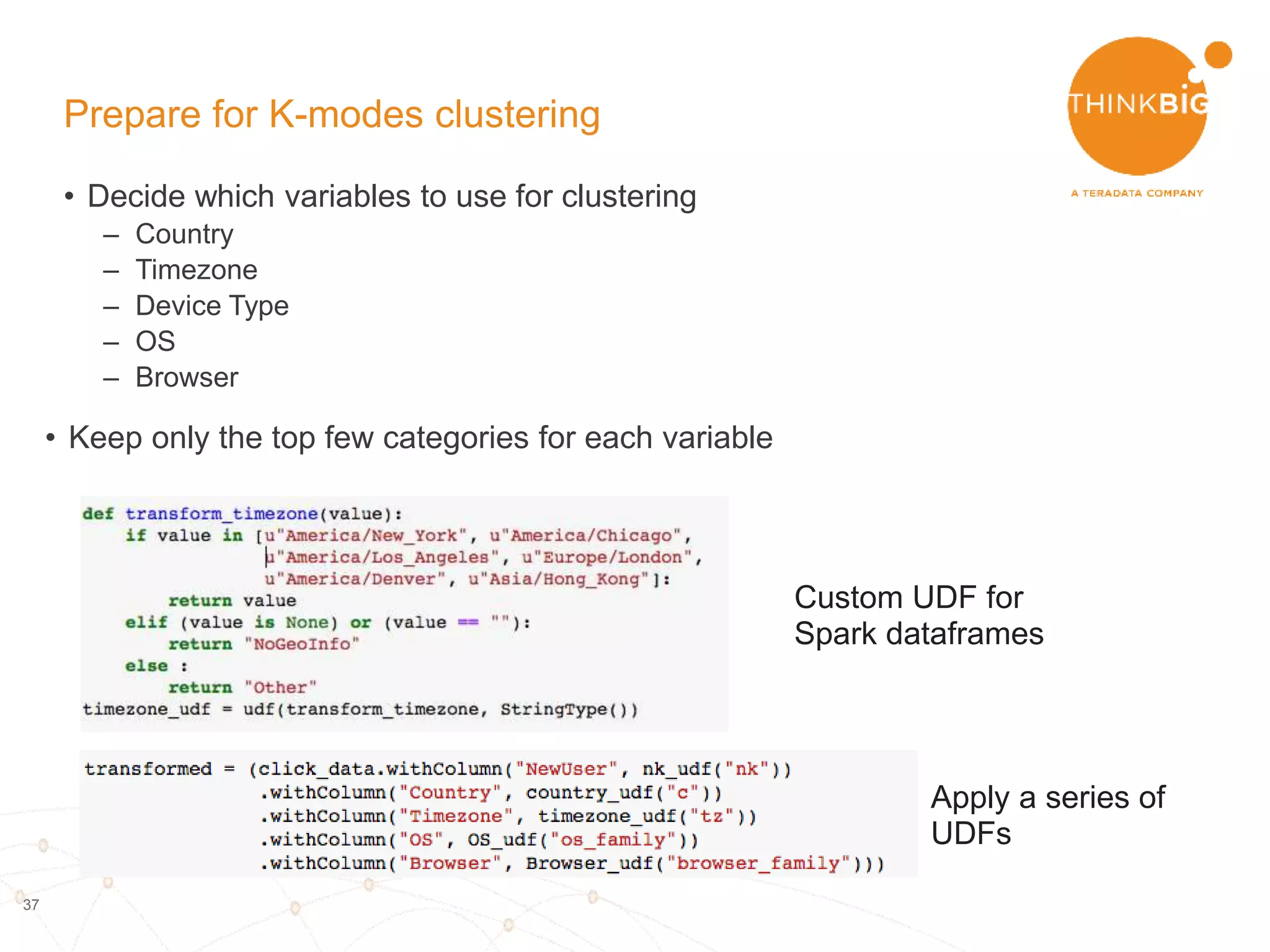 37
Mapping over data in Spark
Block3
Block4
Block7
Block8
Block1
Block2
Block3
Block4
Block1
Block2
Block5
Block6
Block7
Block8
Block5
Block6
Full data
set
map
Block1
What is the
equivalent here?
Spark has two possibilities:
1. mapPartition:
• get each record in turn and do something;
return after all records are done
• mapPartitionWithIndex:
• Keep track of which partition returned
which result
 