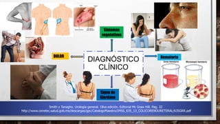 DIAGNÓSTICO
CLÍNICO
DOLOR
Síntomas
vegetativos
Hematuria
Signo de
Giordano
Smith y Tanagho. Urología general. 18va edición. Editorial Mc Graw Hill. Pag. 32
http://www.cenetec.salud.gob.mx/descargas/gpc/CatalogoMaestro/IMSS_635_13_COLICORENOURETERAL/635GRR.pdf
 