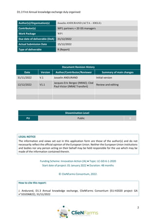 D1.3 First Annual knowledge exchange duly organised
2
LEGAL NOTICE
The information and views set out in this application f...
