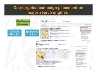 Geo-targeted campaign placement on
         major search engines
            j           g

    Geo-Targeted
     Placemen...