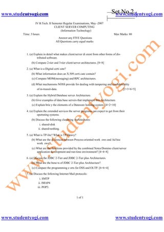 Client Server Computing Jntu Model Paper{Www.Studentyogi.Com} | PDF