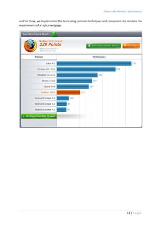 Client-side Website Optimization


and for these, we implemented the tests using common techniques and components to simulate the
requirements of a typical webpage.




                                                                                   13 | P a g e
 