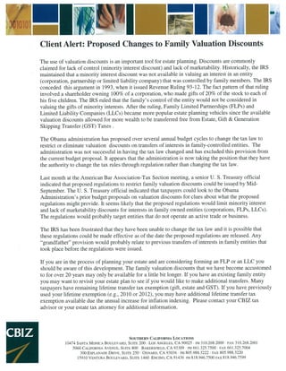 Client Alert: Proposed Changes to Family Valuation Discounts