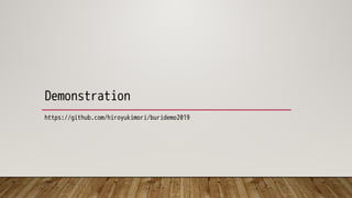 Demonstration
https://github.com/hiroyukimori/buridemo2019
 