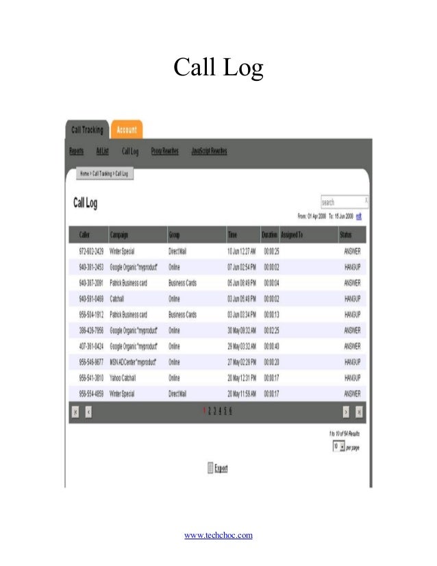 call list template