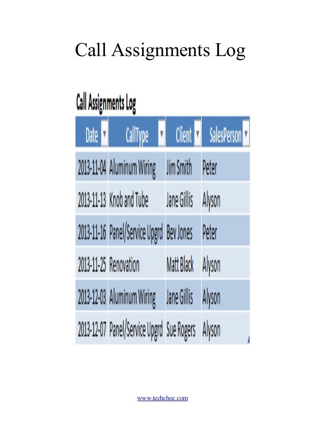 client log template