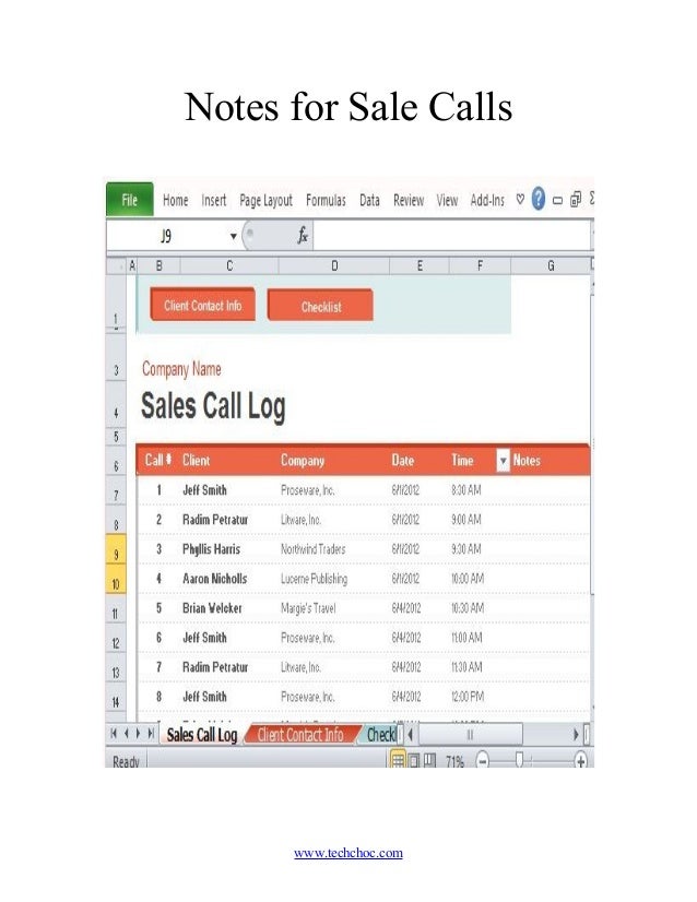 call list template