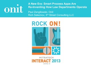 A New Era: Smart Process Apps Are
Re-Inventing How Law Departments Operate
Paul Zengilowski, Onit
Rich Seleznov, 3rd Street Consulting LLC

1

 