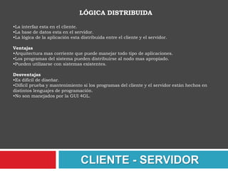 ServidoresTal como se presenta en la figura: Arquitectura Cliente/Servidor De estos elementos debemos destacar: CLIENTE - SERVIDOR