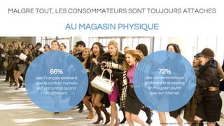 MALGRE TOUT, LES CONSOMMATEURS SONT TOUJOURS ATTACHES
AU MAGASIN PHYSIQUE
Sondage Ipsos 2013* AFRC - Baromètre de l'Effort Client**
72%
des consommateurs
préfèrent le shopping
en magasin plutôt
que sur internet
66%
des Français estiment
que le contact humain
est primordial quand
ils achètent.
 