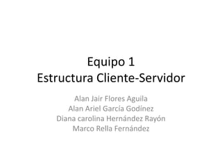 Equipo 1
Estructura Cliente-Servidor
        Alan Jair Flores Aguila
      Alan Ariel García Godínez
   Diana carolina Hernández Rayón
       Marco Rella Fernández
 