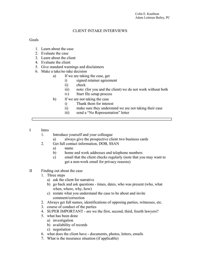 Client intake interviews | PDF | Legal Services Industry | Industries