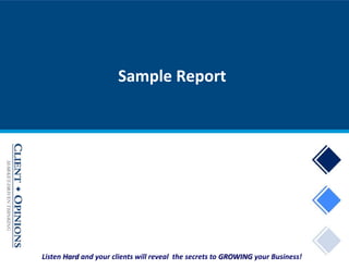 Listen Hard and your clients will reveal the secrets to GROWING your Business!
Sample Report
 