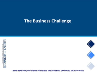 Listen Hard and your clients will reveal the secrets to GROWING your Business!
The Business Challenge
 