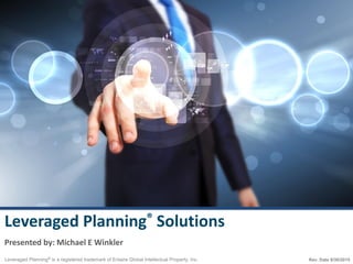 Leveraged Planning® Solutions
Presented by: Michael E Winkler
Leveraged Planning® is a registered trademark of Entaire Global Intellectual Property, Inc. Rev. Date 9/30/2015
 