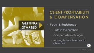 www.PerformLaw.com
• Fears & Resistance
• Truth in the numbers
• Compensation changes
• Moving from subjective to
objective
GETTING
STARTED
CLIENT PROFITABILITY
& COMPENSATION
 