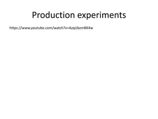 Production experiments
https://www.youtube.com/watch?v=AzqUbzmBK4w
 