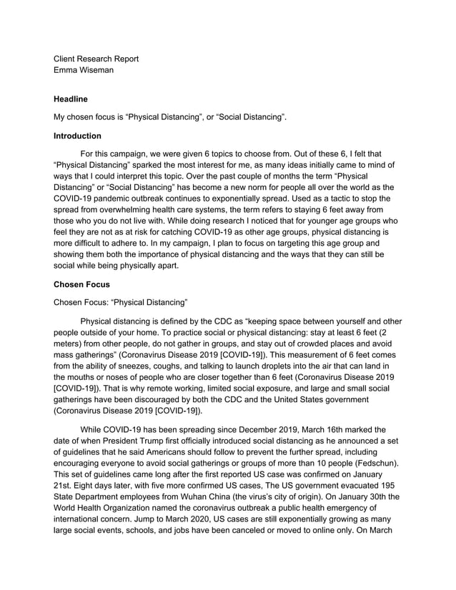 Client Research Report - Physical Distancing | PDF