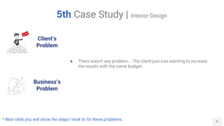 8
5th Case Study | Interior Design
Client’s
Problem
Business’s
Problem
● There wasn't any problem... The client just was wanting to increase
the results with the same budget.
* Next slide you will show the steps I took to fix these problems.
 